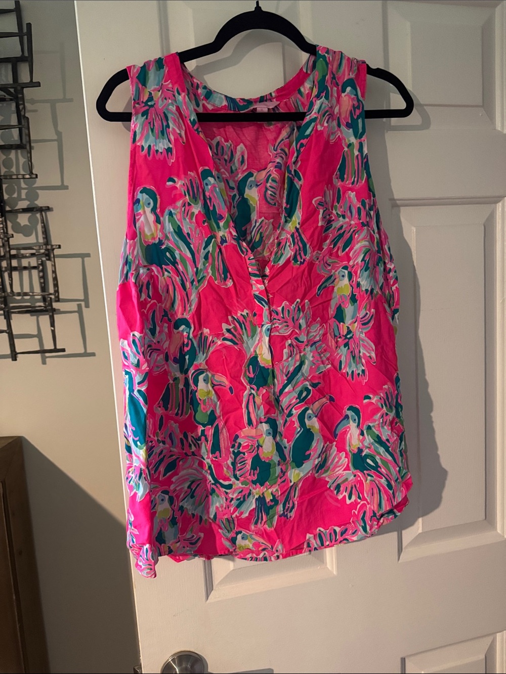 Lilly Pulitzer Bright Pink “Toucan Can” print Sleeveless Blouse